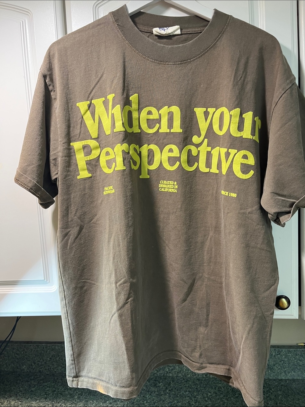 PacSun Brown Tee with Neon Yellow Graphic